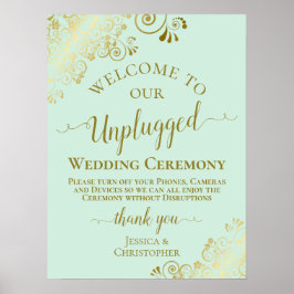 Mint Green & Gold Chic Unplugged Hochzeitsfeier Poster