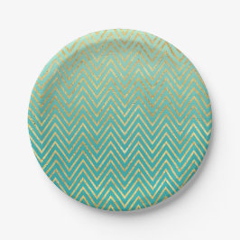Mint Green Gold Glam Zickzack Ombre Pappteller