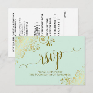 Mint Green & Gold Lace Elegante Hochzeit der Kalli RSVP Karte