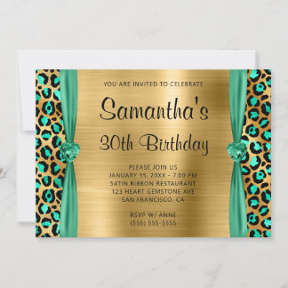 Mint Green Gold Leopard Foil Herz 30. Geburtstag Einladung