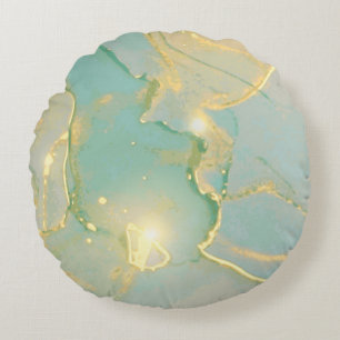 Mint Green Gold Marmor: Texturiert Rundes Kissen