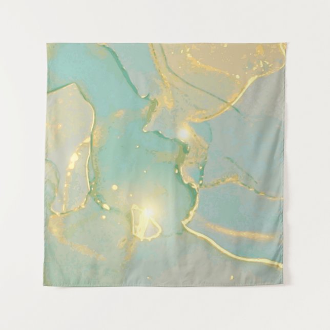 Mint Green Gold Marmor: Texturiert Wandteppich (Vorderseite)