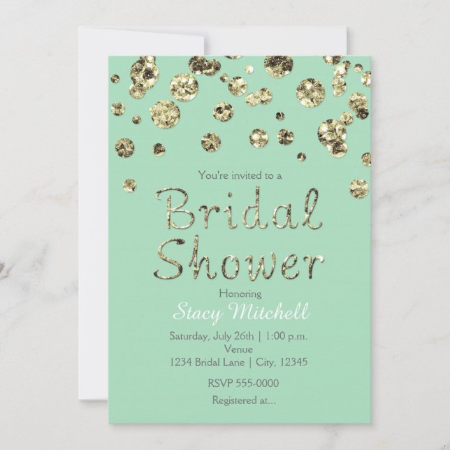 Mint Green Gold Parties scintillant Invitation de  (Devant)