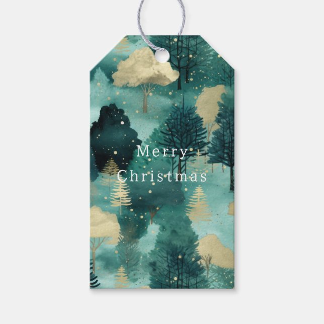 Mint Green Gold Trees Weihnachten Geschenkanhänger (Vorderseite)