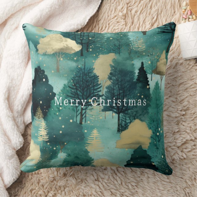 Mint Green Gold Trees Weihnachten Kissen (Decke)