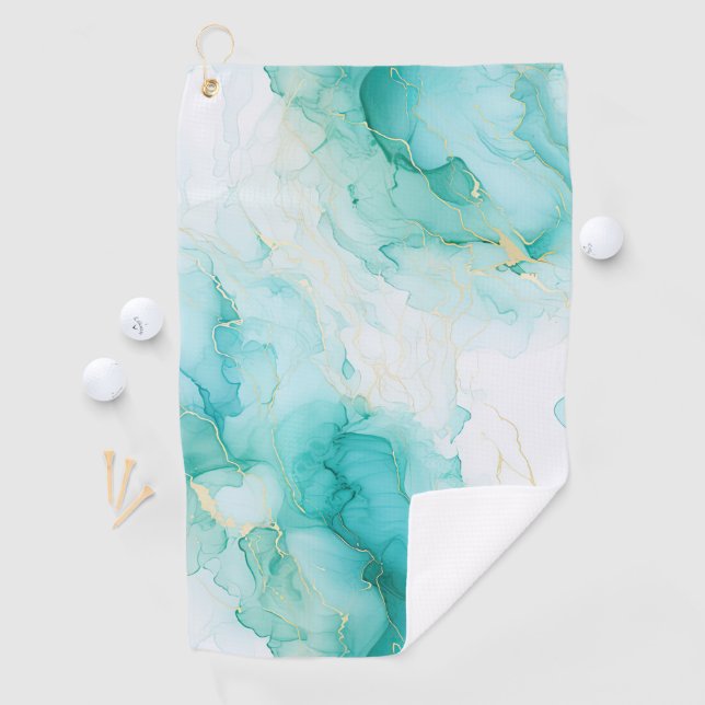 Mint Green Gold Weißmarmor Golfhandtuch (Insitu)