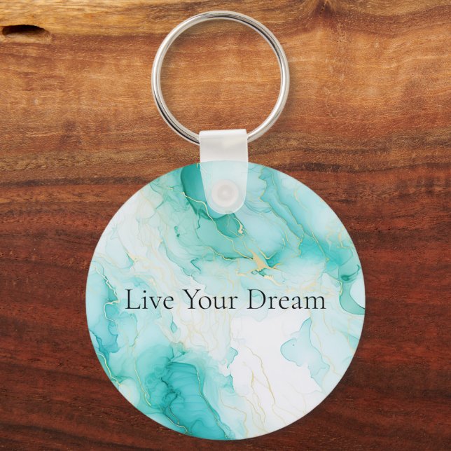 Mint Green Gold Weißmarmor Schlüsselanhänger (Vorderseite)