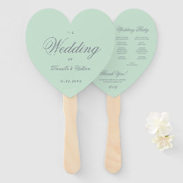 Mint Green Gray Calligraphy Heart Wedding Program Fächer