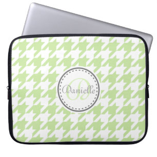 Mint Green Gray Hahnentrittmuster Monogram Muster Laptopschutzhülle