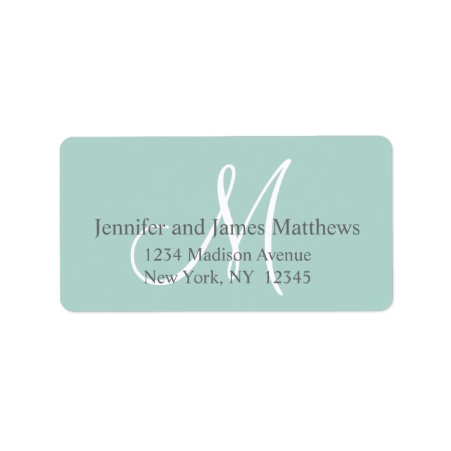 Mint Green, Gray Monogram für Hochzeiten Adressaufkleber (Vorne)