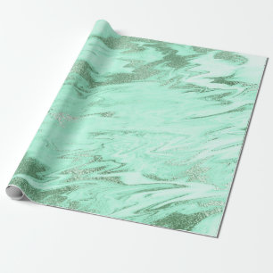 Mint Green Gray Silver White Marble Shiny Glam Geschenkpapier