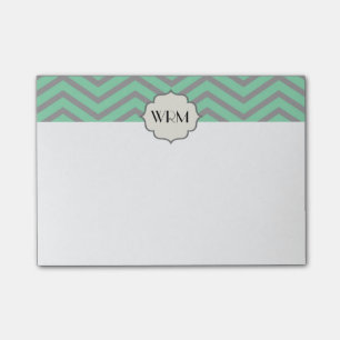 Mint Green Gray Zickzack Gemustert Mit Monogramm Post-it Klebezettel