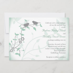 Mint Green Grey Birds Hochzeitseinladung Einladung