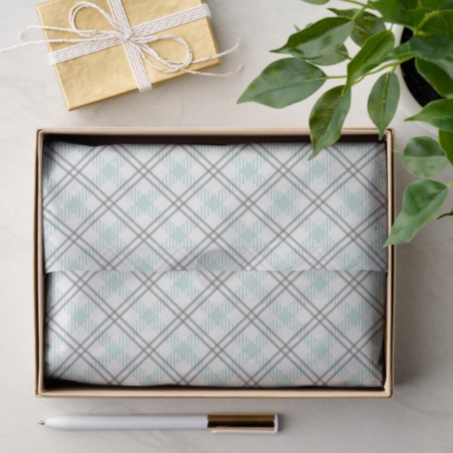 Mint Green & Grey Gingham Tissue Paper Seidenpapier (Geschenk)
