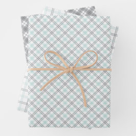 Mint Green & Grey Gingham Wrapping Paper Sheets Geschenkpapier Set