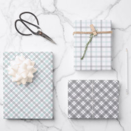 Mint Green & Grey Gingham Wrapping Paper Sheets Geschenkpapier Set