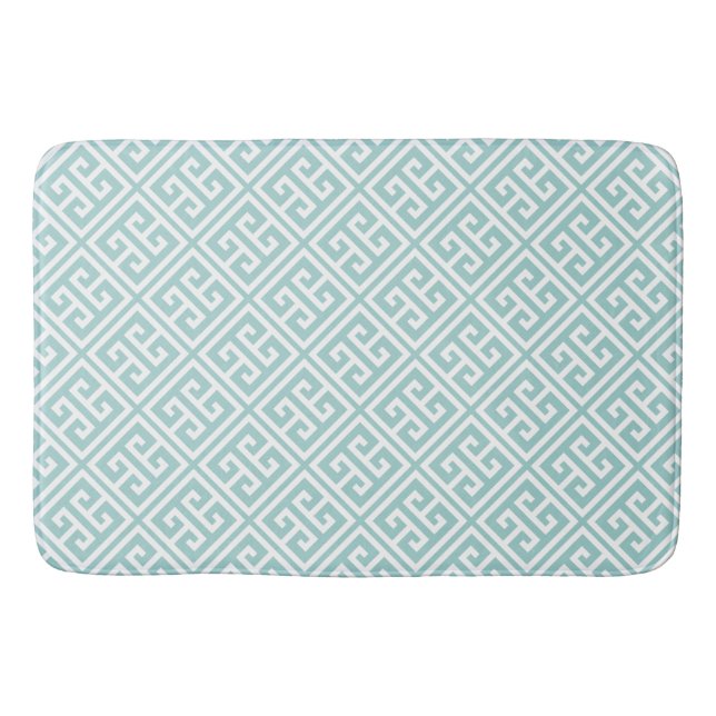 Mint Green Griechisches Schlüsselmuster Badematte (Vorderseite)