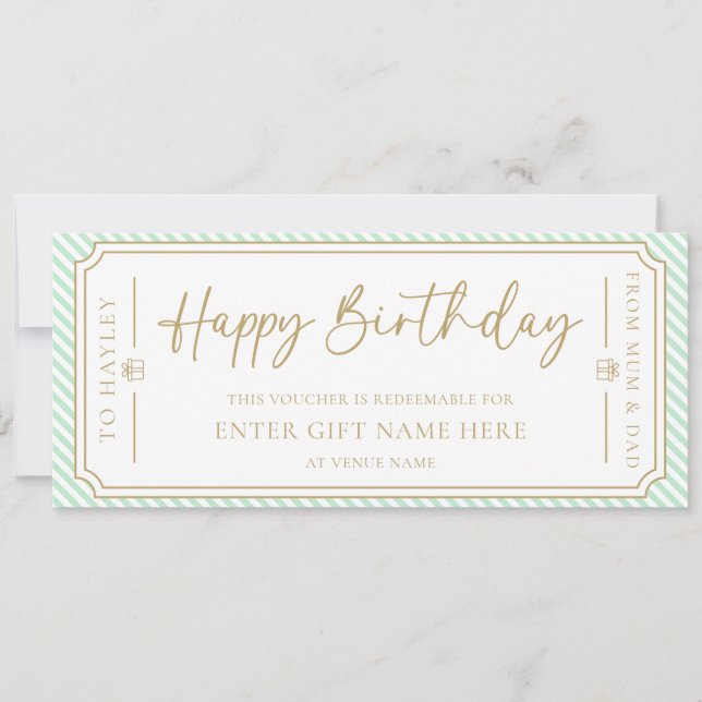 Mint Green Happy Birthday Geschenkgutschein-Karte Einladung (Vorderseite)