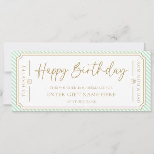 Mint Green Happy Birthday Geschenkgutschein-Karte Einladung