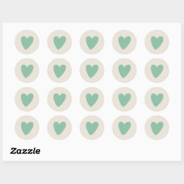 Mint Green Heart Round Aufkleber Set von 20