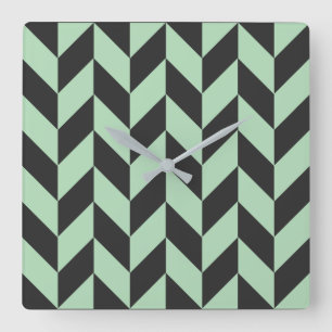 Mint Green Herringbone Pattern Quadratische Wanduhr