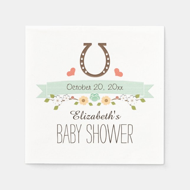Mint Green Horseshoe Western Babydusche Serviette (Vorderseite)