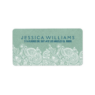 Mint-Green Imitate Line White Paisley Lace Adressaufkleber