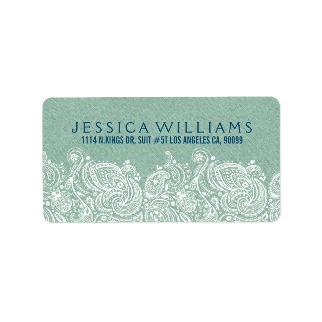 Mint-Green Imitate Line White Paisley Lace Adressaufkleber (Vorne)