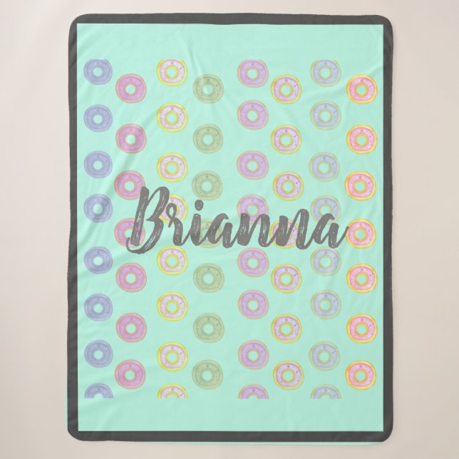 Mint Green Individuelle Name Donut Sherpa Blanket Sherpadecke (Vorderseite)