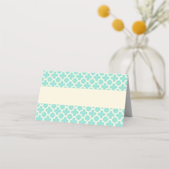 Mint Green Ivory Quatrefolien Muster Hochzeit Platzkarte (Vorderseite)