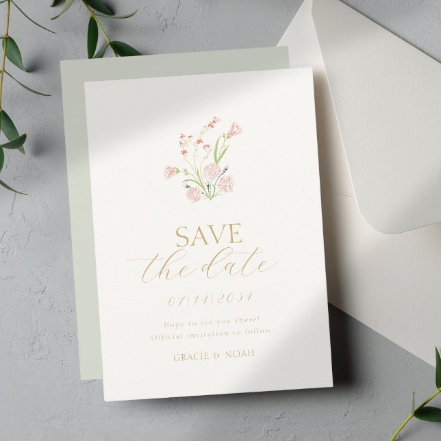 Mint Green & Ivory Wildblume Wedding Save The Date (Von Creator hochgeladen)