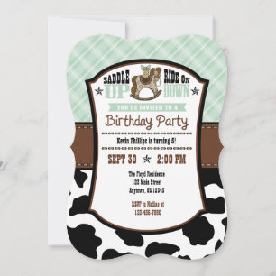 Mint Green Kariert Cowhide Cowboy Birthday Einladu Einladung