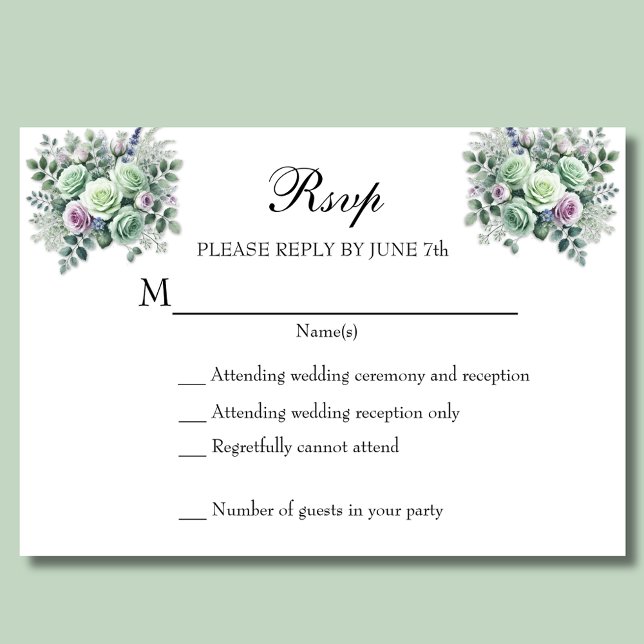 MInt Green Lavender Floral RSVP (Créateur téléchargé)