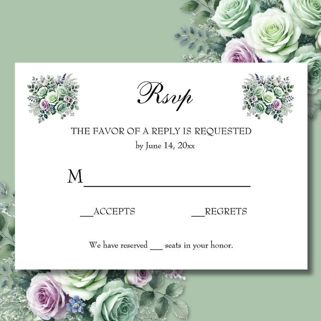 MInt Green Lavender Floral RSVP (Créateur téléchargé)