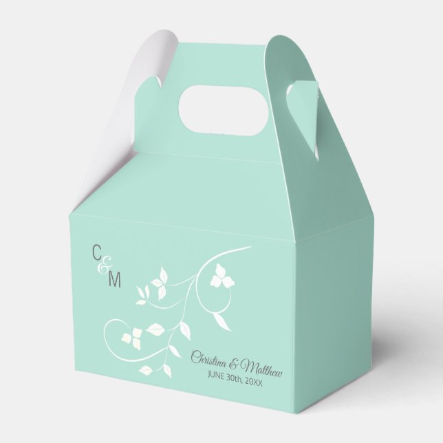 Mint Green & Light Gray Vine Initialen Vielen Dank Geschenkschachtel (Vorderseite)