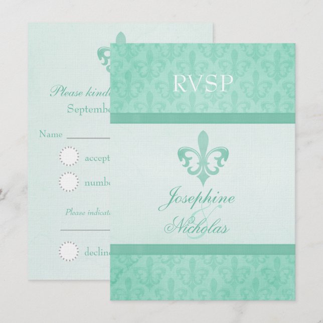 Mint green Lilie formale Hochzeit RSVP Einladung (Vorne/Hinten)