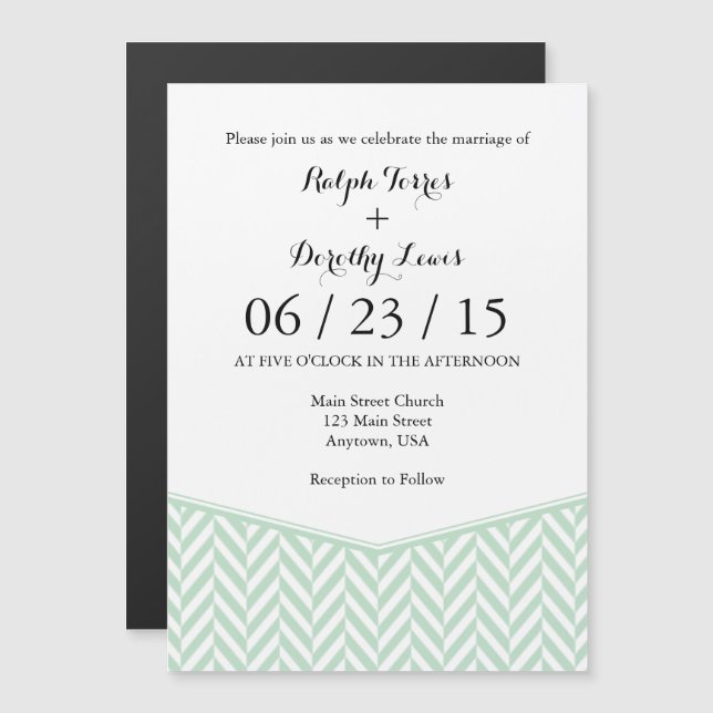 Mint Green Magnetic Herringbone Hochzeit einladen Magneteinladung (Vorne/Hinten)