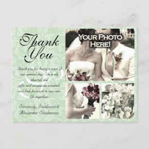 Mint Green Mariage damassé Carte de remerciements 