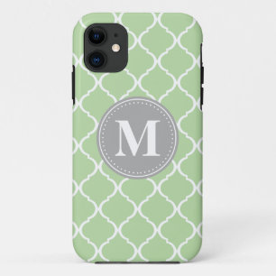 Mint Green marokkanisches Gitter Grau Monogram Case-Mate iPhone Hülle