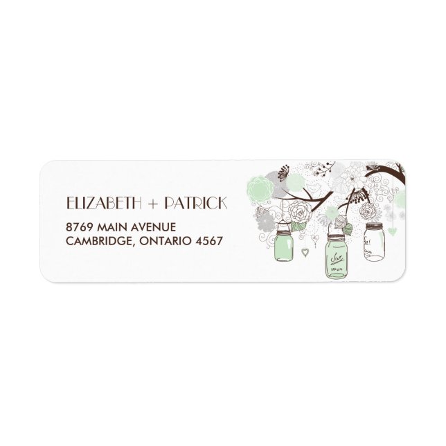 Mint Green Mason Jars Floral Wedding Address Label (Vorne)