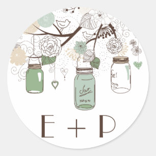 Mint Green Mason Jars Wedding Monogram Sticker