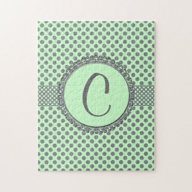Mint Green mit Grey Polka Dots-Monogram STaylor (Vertikal)