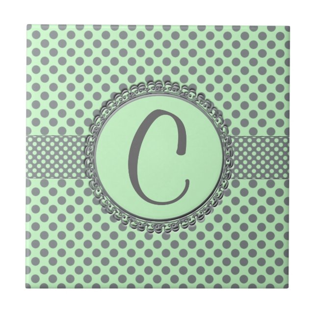 Mint Green mit Grey Polka Dots-Monogram STaylor Fliese (Vorderseite)