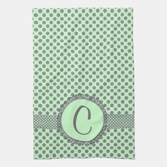 Mint Green mit Grey Polka Dots-Monogram STaylor Handtuch (Vertikal)