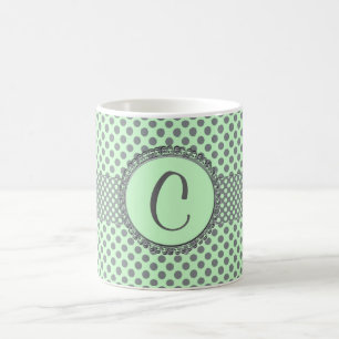 Mint Green mit Grey Polka Dots-Monogram STaylor Kaffeetasse