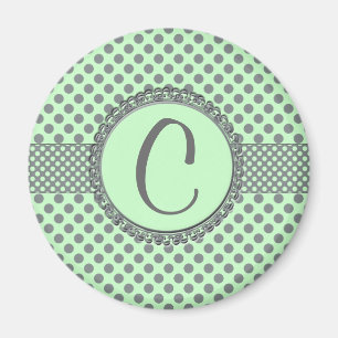 Mint Green mit Grey Polka Dots-Monogram STaylor Magnet