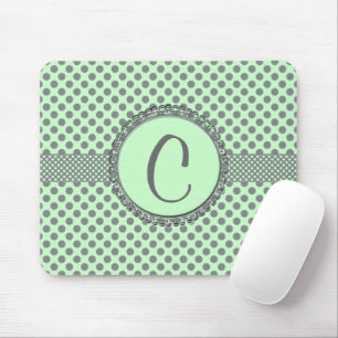 Mint Green mit Grey Polka Dots-Monogram STaylor Mousepad