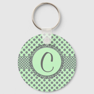 Mint Green mit Grey Polka Dots-Monogram STaylor Schlüsselanhänger
