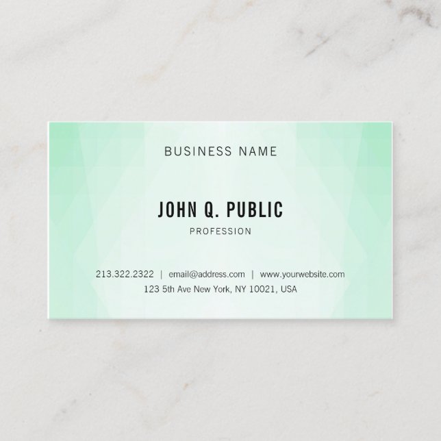 Mint Green Modern Elegante Minimalistische Vorlage Visitenkarte (Vorderseite)