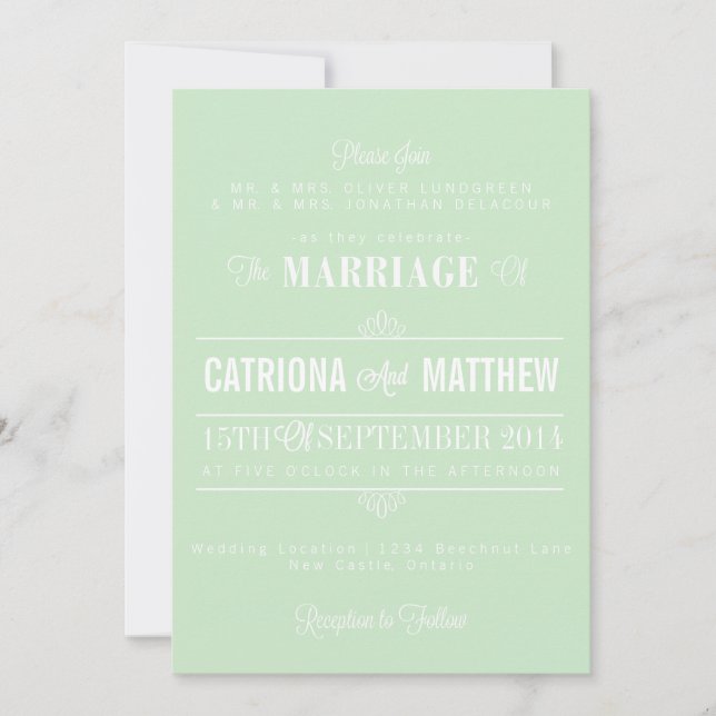 Mint Green Modern Floral Wedding Einladung (Vorderseite)